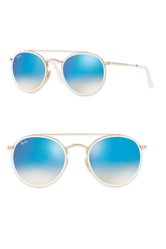 Unisex RB3647N Round Double Bridge Metal Sunglasses, 51mm