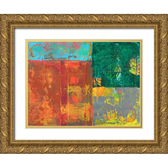 Ray, Elena 14x12 Gold Ornate Wood Framed with Double Matting Museum Art Print Titled - Colorful Leaf Imprint I