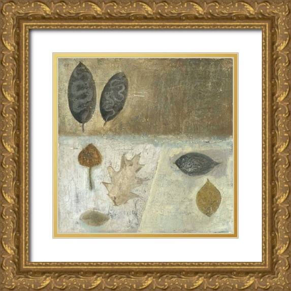 Ray, Elena 15x15 Gold Ornate Wood Framed with Double Matting Museum Art Print Titled - Neutral Leaves III