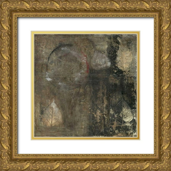 Ray, Elena 26x26 Gold Ornate Wood Framed with Double Matting Museum Art Print Titled - Neutral Leaves II