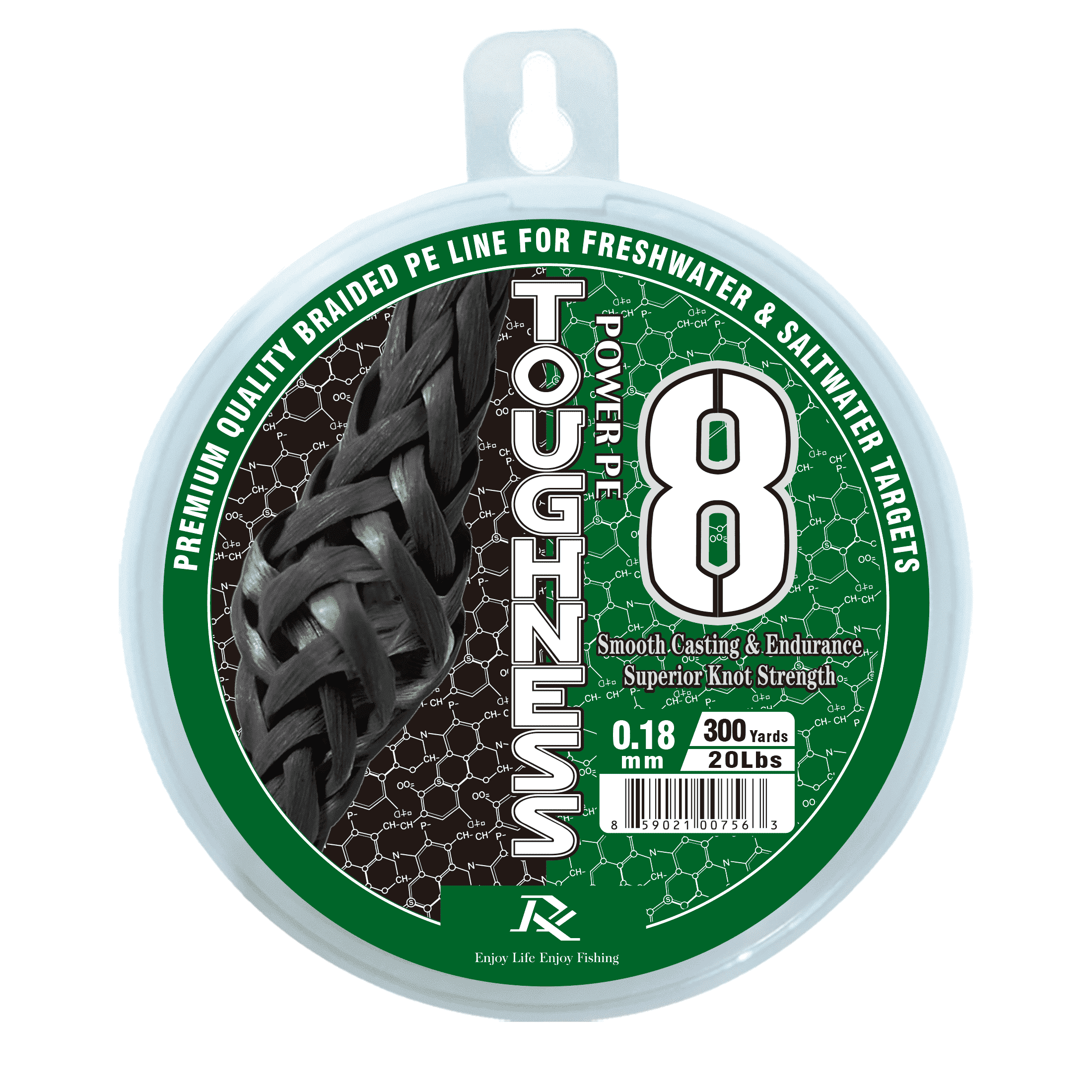 Ray Fishing Toughness 8 Strands Braided Fishing Line - CAST FURTHER & LASTS LONGER – Greater abrasion resistance – Strong knot strength – Smaller Diameter – Fresh and salty (Moss Green, 0.18mm-20Lbs)