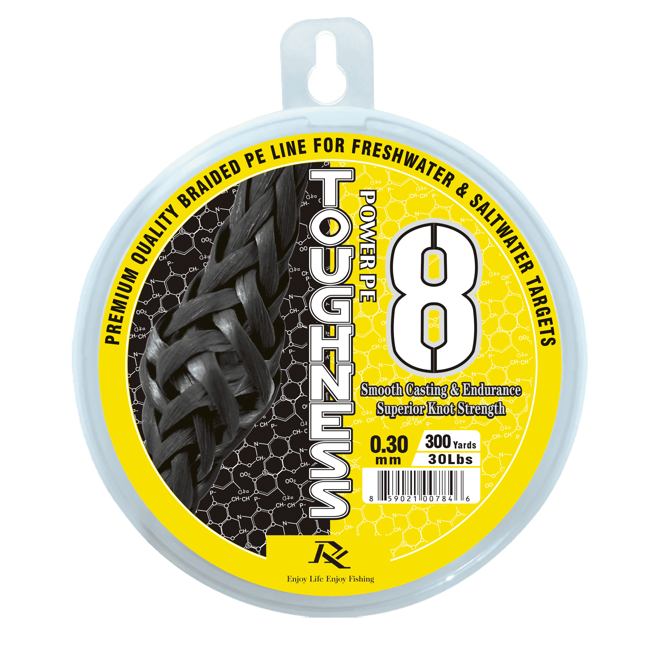 Ray Fishing Toughness 8 Strands Braided Fishing Line - CAST Further & Lasts Longer – Greater Abrasion Resistance – Strong Knot Strength – Smaller Diameter – Fresh and Salty (Yellow, 0.30mm-30Lbs)