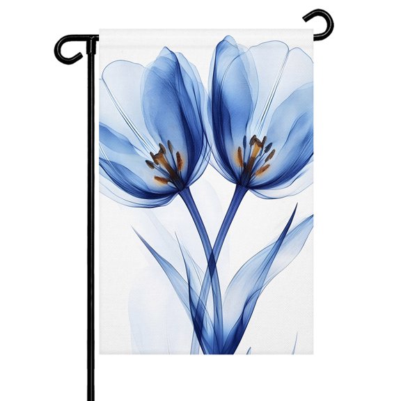 Ray Flower Garden Flag 12x18 Inch Abstract Blue Transparent Tulip Double Sided Small Decorative Garden Flags for Outside, Outdoor Yard Porch Lawn Decoration