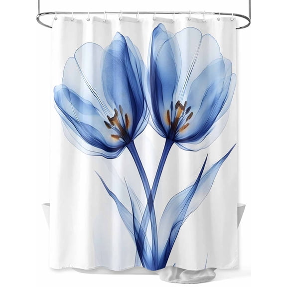 Ray Flower Shower Curtain Set ,Waterproof Fabric Shower Curtains Abstract Blue Transparent Tulip Shower Curtains for Bathroom,Bathroom Decor 72"x84"