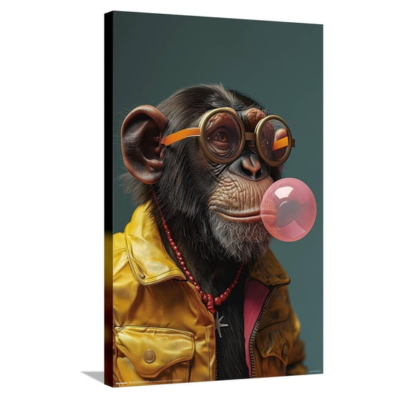 Ray Heere - Chimpanzee Blowing Bubble Canvas Wall Poster, 22.375" x 34"