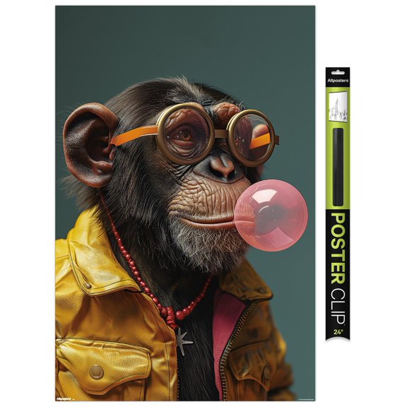 Ray Heere - Chimpanzee Blowing Bubble Wall Poster, 22.375" x 34"