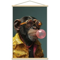 Ray Heere - Chimpanzee Blowing Bubble Wall Poster with Magnetic Frame, 22.375" x 34"