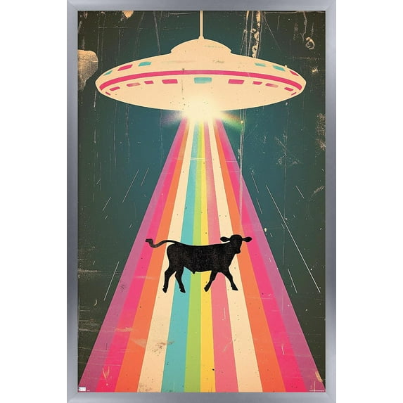 Ray Heere - UFO Cow Abduction 8 Wall Poster, 14.725" x 22.375" Framed