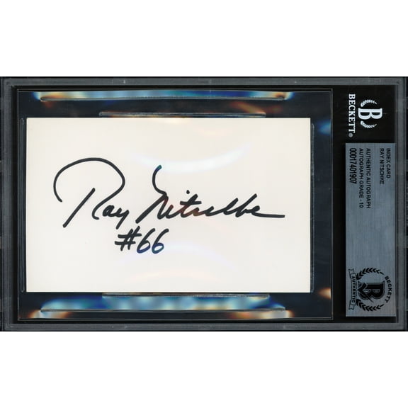 Ray Nitschke Autographed 3x5 Index Card Green Bay Packers Auto Grade Gem Mint 10 "#66" Beckett BAS #17401907