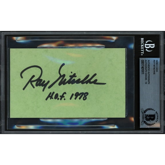 Ray Nitschke Autographed 3x5 Index Card Green Bay Packers Auto Grade Gem Mint 10 "HOF 1978" Beckett BAS #17401911