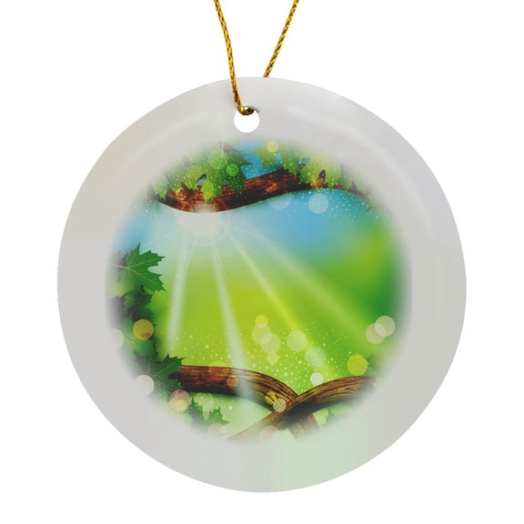 3drose, Ray of Sunshine and Beautiful Digital Tree Art, Circle Porcelain Ornament
