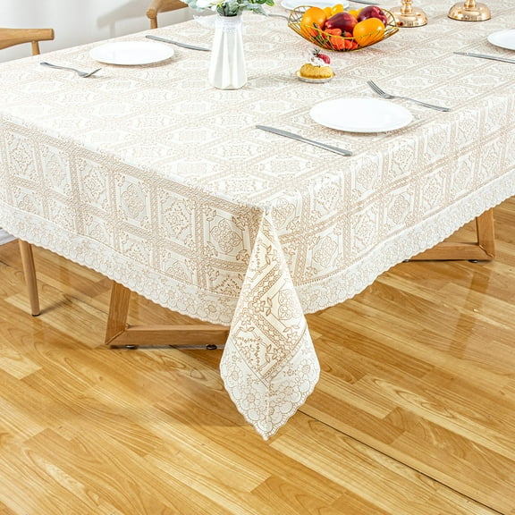 Ray Star 100% Waterproof Beige PVC Classicial Tablecloth 52x70in, Vinyl Table Cloth Cover Oil Proof Spill Proof Wipeable Table Cloths for Indoor and Outdoor Use