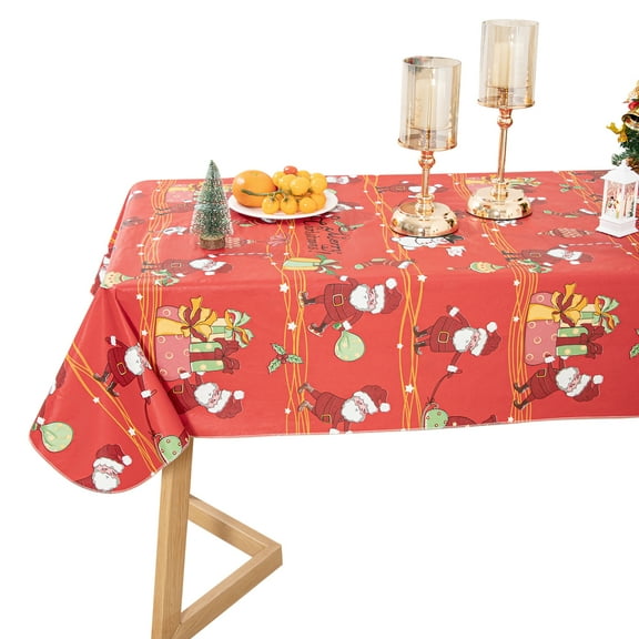 Ray Star 100% Waterproof Rectangle Christmas PVC Tablecloth 60x84in, Vinyl Table Cloth Cover Oil Proof Spill Proof Wipeable Table Cloths for Indoor and Outdoor Use