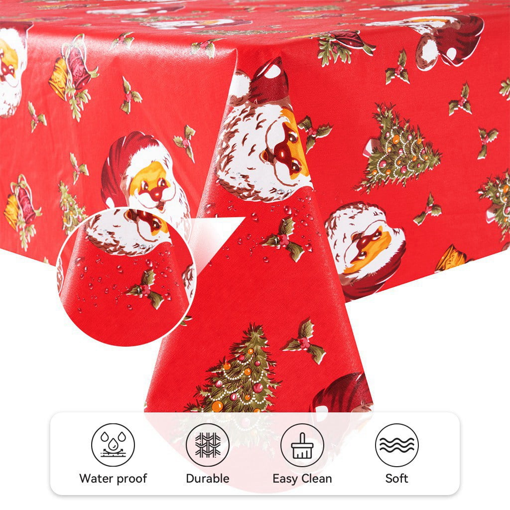 Ray Star 100 Waterproof Red 60x84in Christmas Tablecloth, Vinyl Table