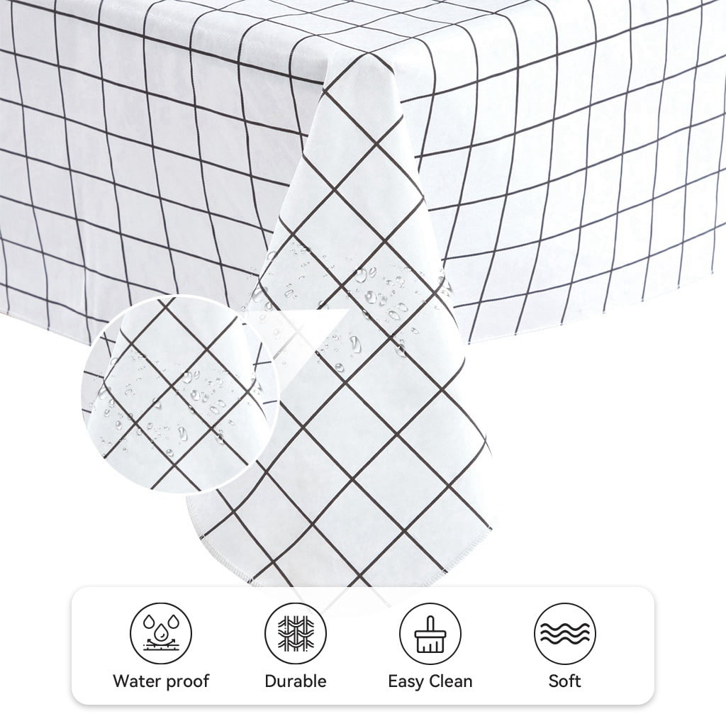 Ray Star 100% Waterproof White 52x90in PVC Tablecloth, Vinyl Table Cloth Cover Oil Proof Spill Proof Wipeable Table Cloths with Flennal Backing