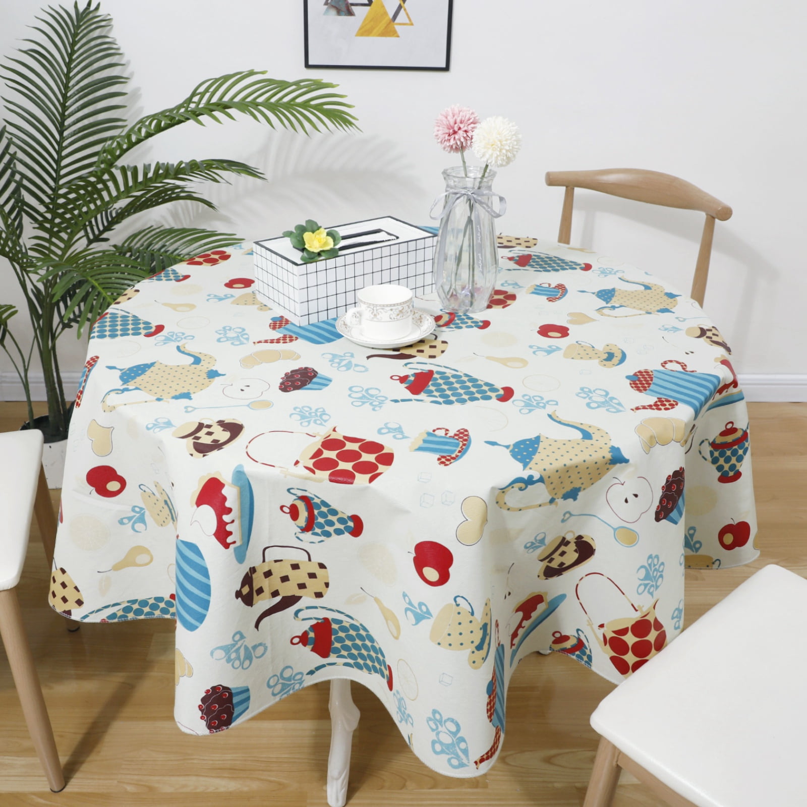 Ray Star 60in Vinyl Tablecloth, Water-Proof & Oil-Proof PVC Table Covers with Flannel Backing, Plaid Style Heavy Duty Table Cloths Stain-Resistant for Indoor and Outdoor Use