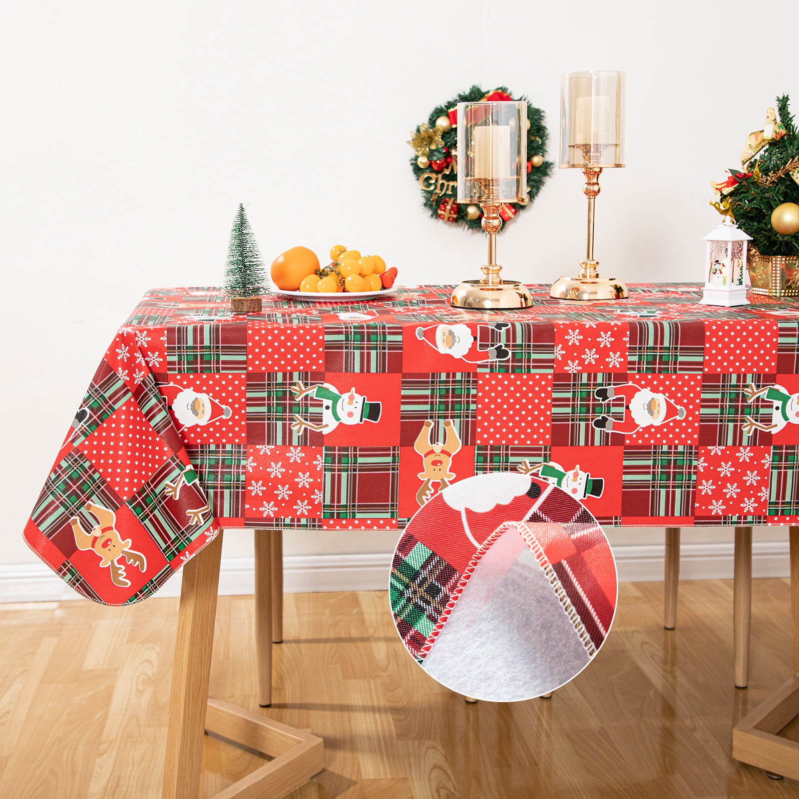 Ray Star Christmas Tablecloth 52x90 inch Vinyl Tablecloths with Flennal Backing Halloween Table Cloth