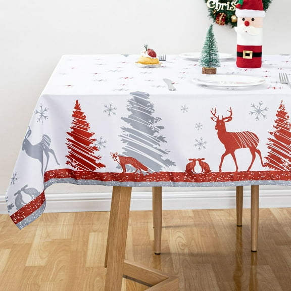Ray Star Christmas Tablecloth Rectangle White 60x84in Machine Washable Table Cloths That Does not Fade in The Wash, Thick Can not See Through Tablecloth, Polyester Table Cover
