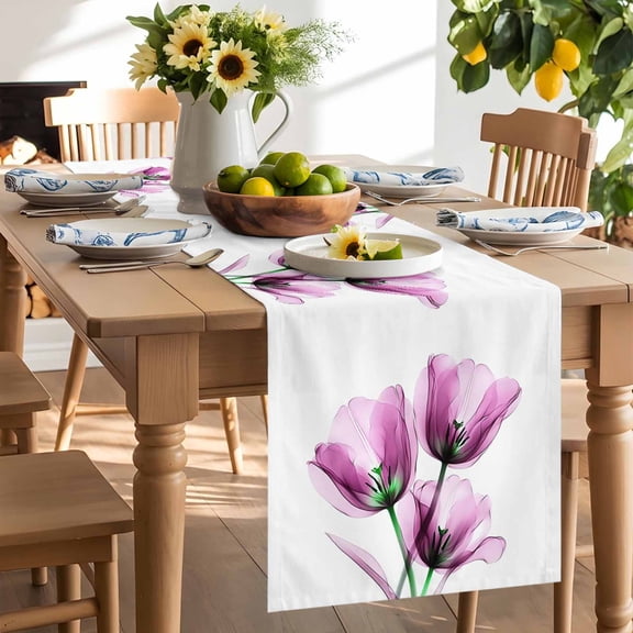 Ray Tulip Table Runner, Transparent Pink Flowers Washable Kitchen Table Runners Dress Scarves for Dining Table Decorations Party/Restaurant/Indoor Outdoor Use, 13x36in