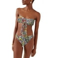 thumbnail image 1 of Ray by Beach Rays Women's Monokini Bandeau One Piece Cut Out Swimsuit (Gray Floral, Medium), 1 of 3