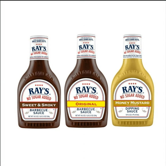 Ray's No Sugar Added Original & Sweet and Smoky BBQ Sauce & Honey Mustard Dipping Sauce Bundle - 18.5 oz each