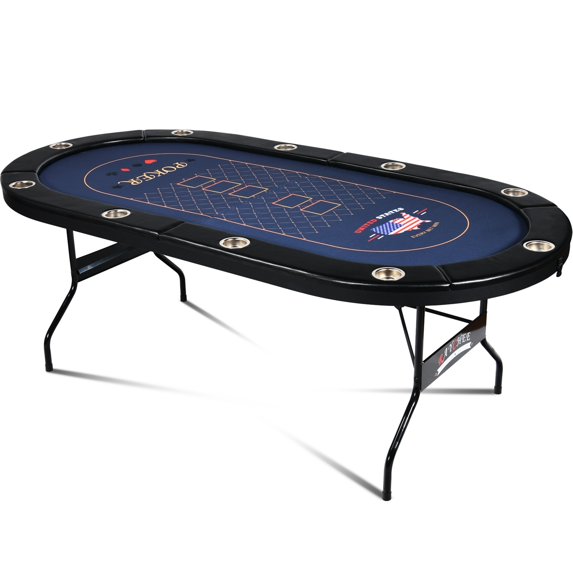 RayChee 10 Player Foldable Poker Table,Texas Holdem Table for Game Room with Padded Rails and Cup Holders,No Assembly Required