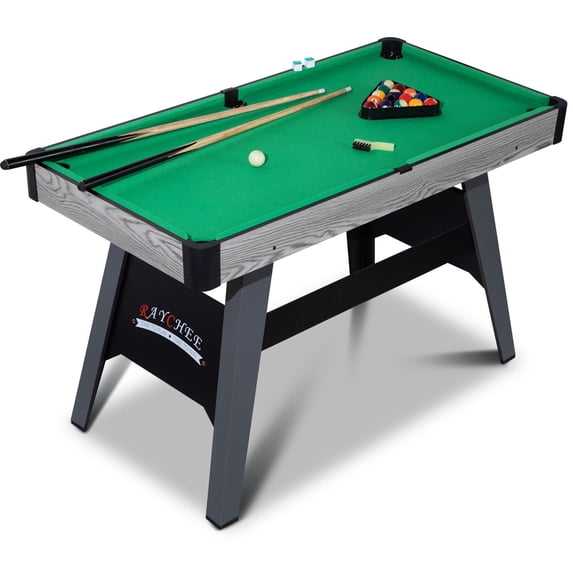 RayChee 4-Ft Pool Table, Portable Billiard Table for Kids and Adults, Mini Billiards Game Tables W/ 2 Cue Sticks, Full Set of Balls, Triangle, Chalk, Brush for Family Game Bar Gym Room (Green)