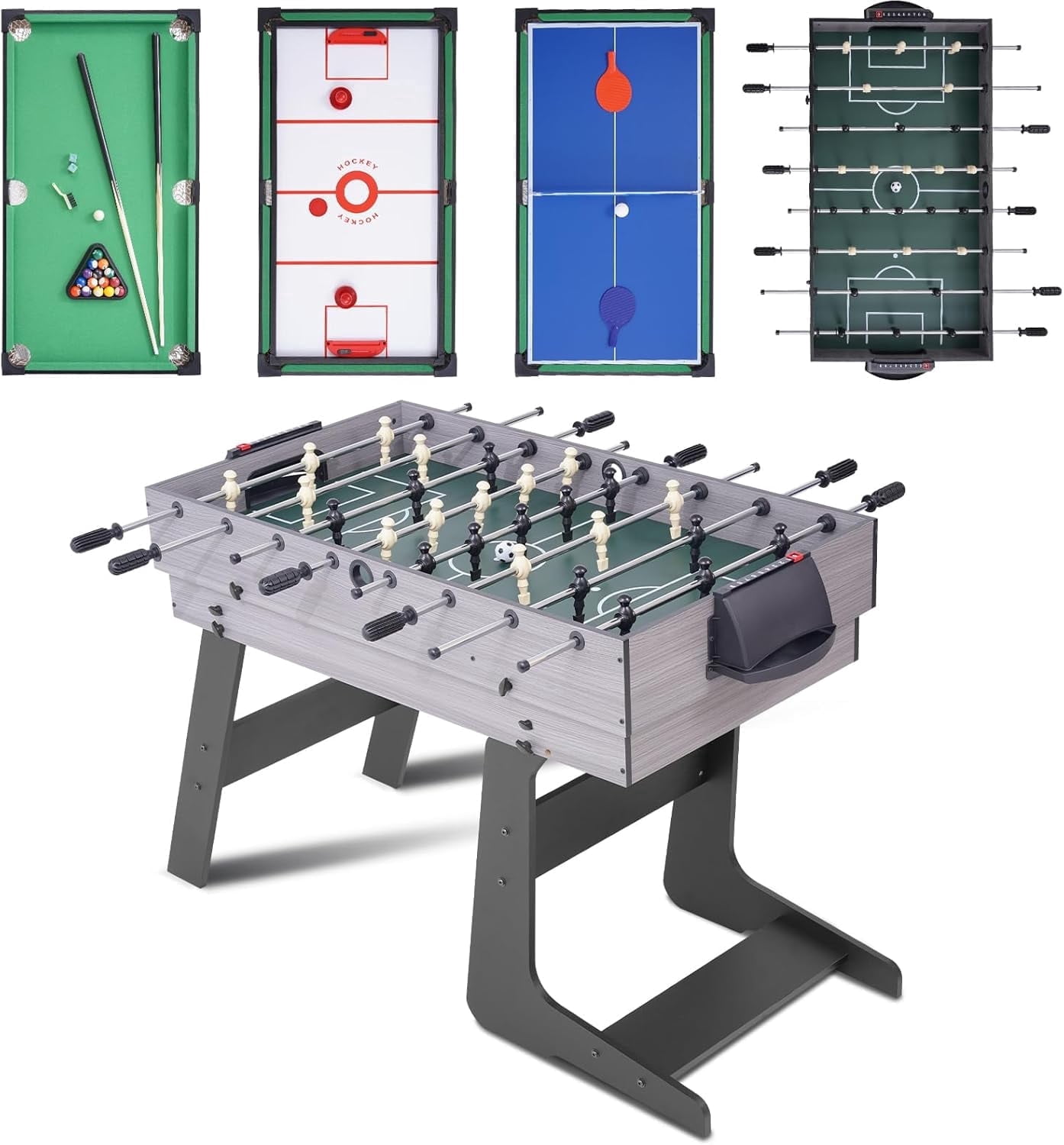 RayChee 4 in 1 Table Game Set 54 in L x 24 in W x 32.5 in H Billiard Balls Table Air hockey table