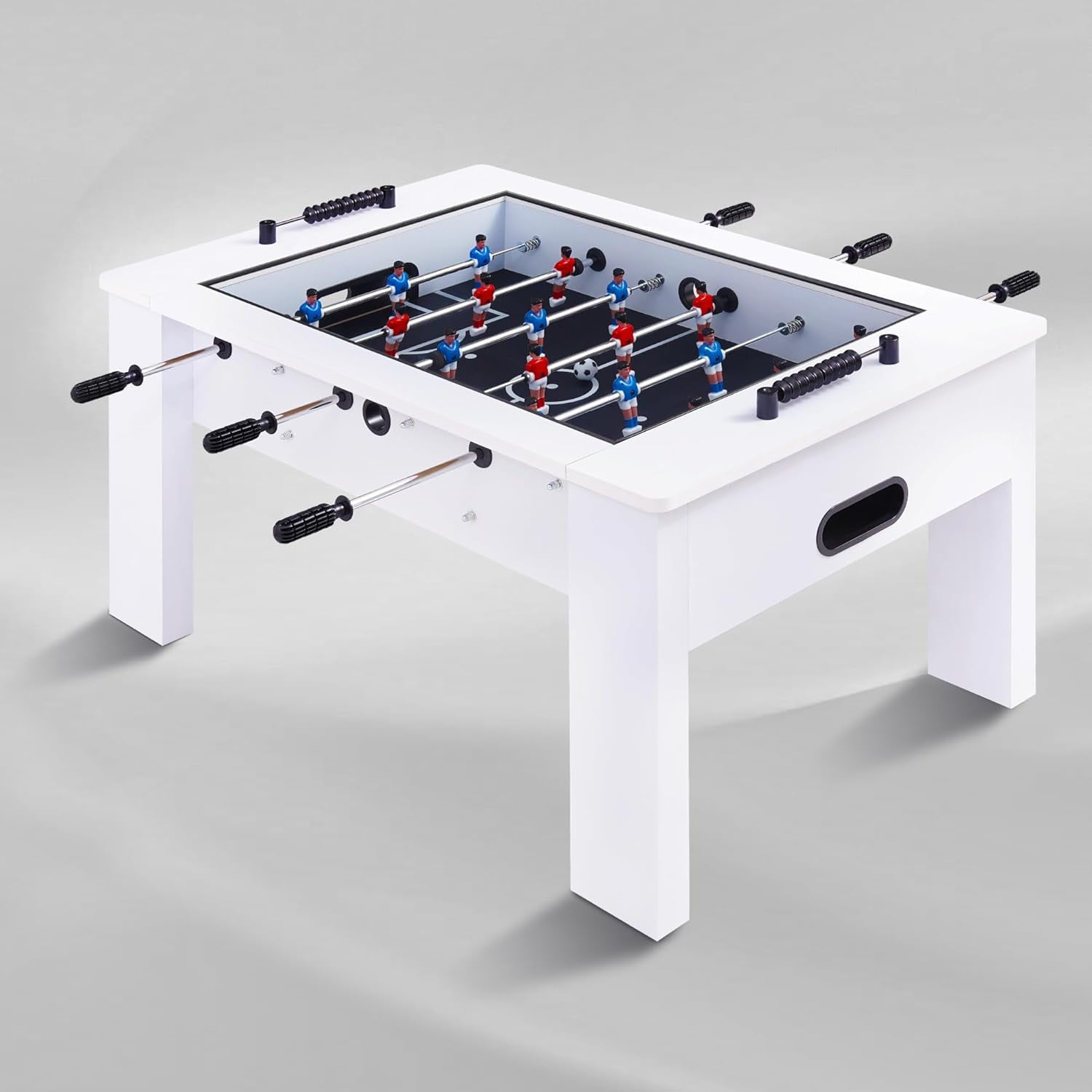 White 42" Foosball Coffee Table with Tempered Glass Top