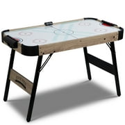 RayChee 48in Foldable Air Powered Hockey Table for Home Game Room w/ 2 Pucks, 2 Pushers, LED Scoreboard, 12V Motor (Oak)