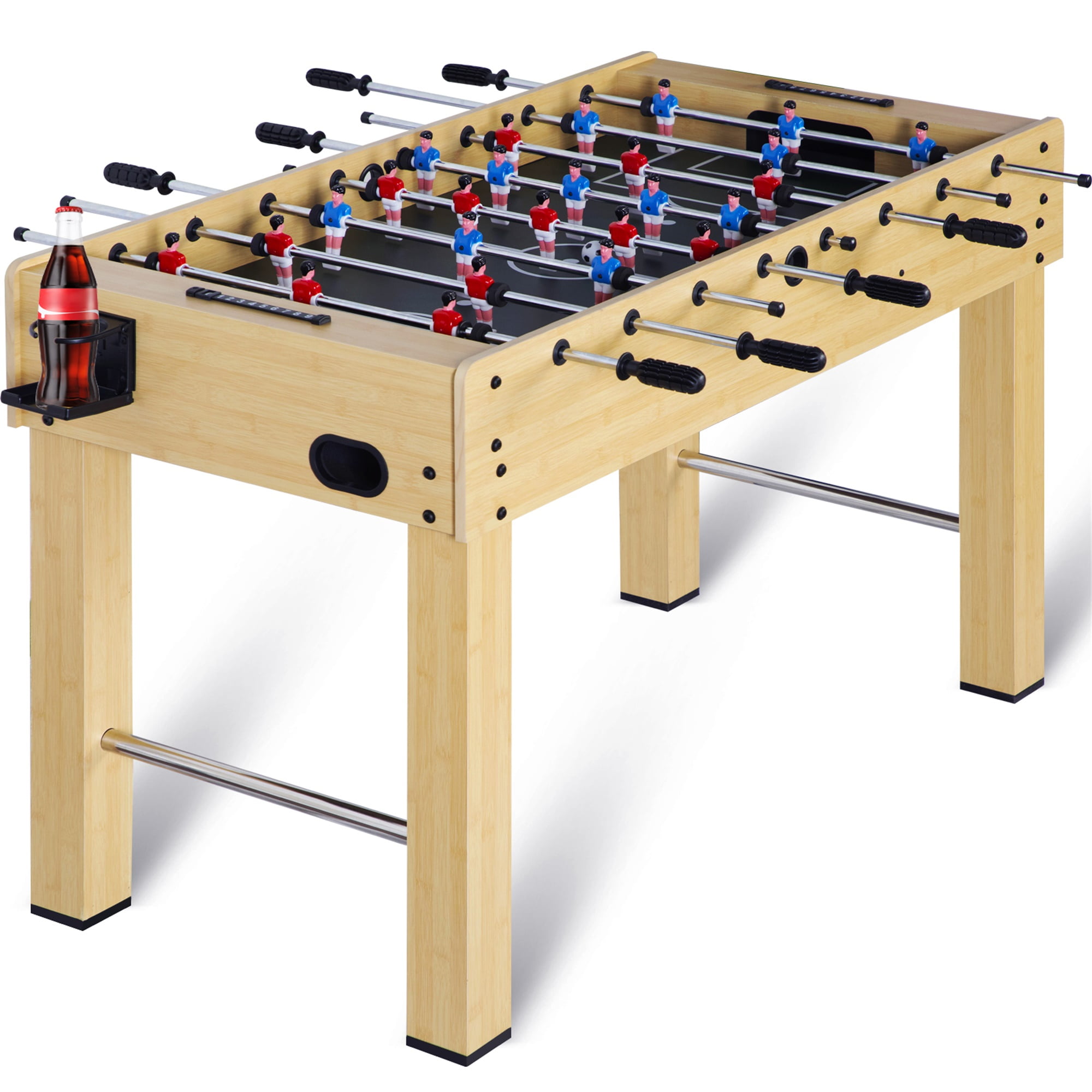 RayChee 48in Foosball Table, Competition Sized Soccer Table for Home, Game Room w/ 2 Balls, 2 Cup Holders (Bamboo Grain)