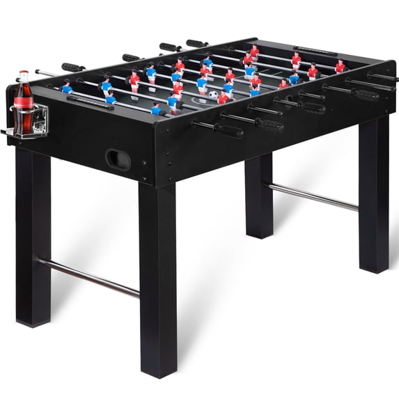 RayChee 48in Foosball Table, Competition Sized Soccer Table for Home, Game Room w/ 2 Balls, 2 Cup Holders (Black)