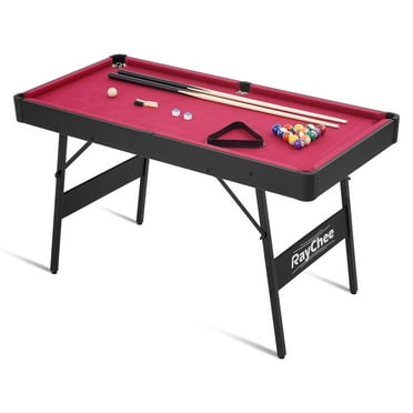 RayChee 48in Pool Billiard Game Table w/2 Cue Sticks, 16 Balls, Triangle, Chalk Foldable Pool Table for Kids Family  (Red)