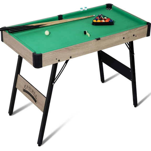 RayChee 48in Portable Folding Billiard/Pool Table for Kids and Adults w/ Locking Legs, Adjustable Feet, Balls, Cues, Triangle, Chalk, Brush (Green)