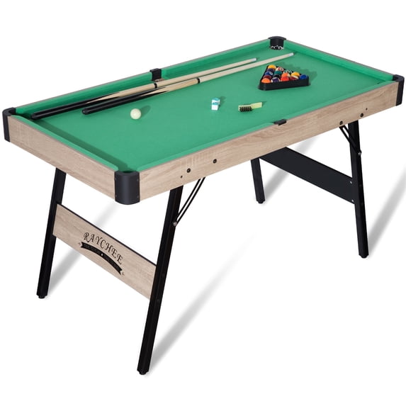 RayChee 54" Folding Pool Billiard Table, Portable Pool Game Table with 2 Cue Sticks, 16 Balls, Triangle, Chalk, Indoor Foldable Billiards Table for Kids Adults Family Game Room(Green)
