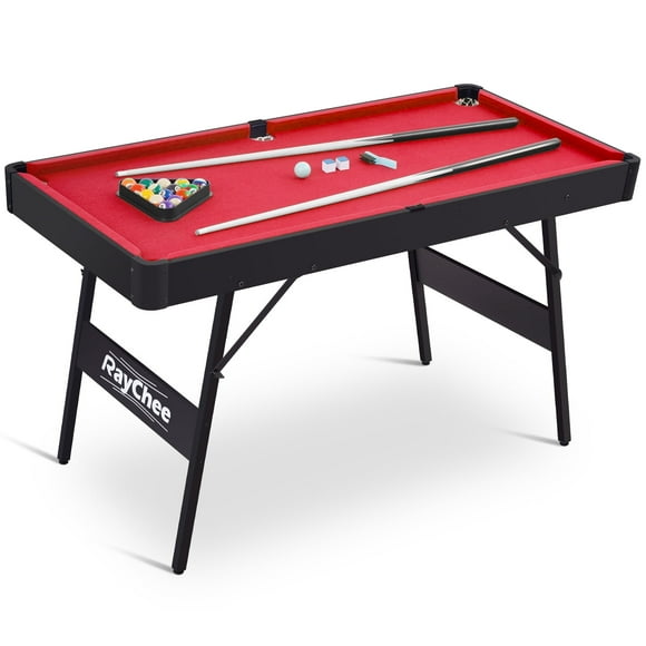 RayChee 54" Folding Pool Billiard Table, Portable Pool Game Table with 2 Cue Sticks, 16 Balls for Kids Family