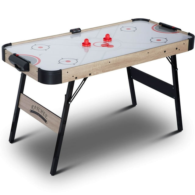RayChee 54in Folding Air Hockey Table, Hockey Table Gaming Set Electronic scorekeeper w/2 Pucks, 2 Pushers, 12V Motor for Adults and Kids  (Oak)