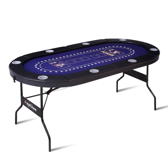 R RAYCHEE 71in Folding Poker Game Table with Durable Structure, Comfortable Armrests, Portable Cup Holders for 8 Players