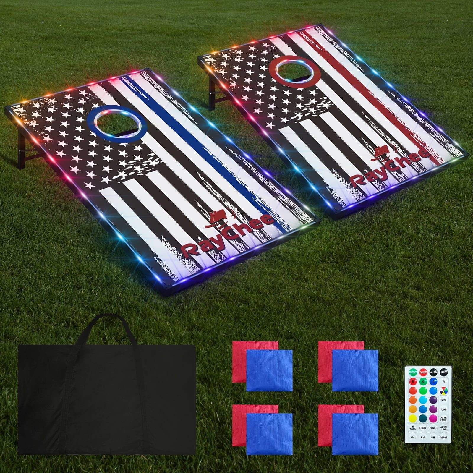 RayChee Cornhole Set with 8 Bean Bags and Carrying Case Outdoor Game Toss Board for Adults Outside Activities
