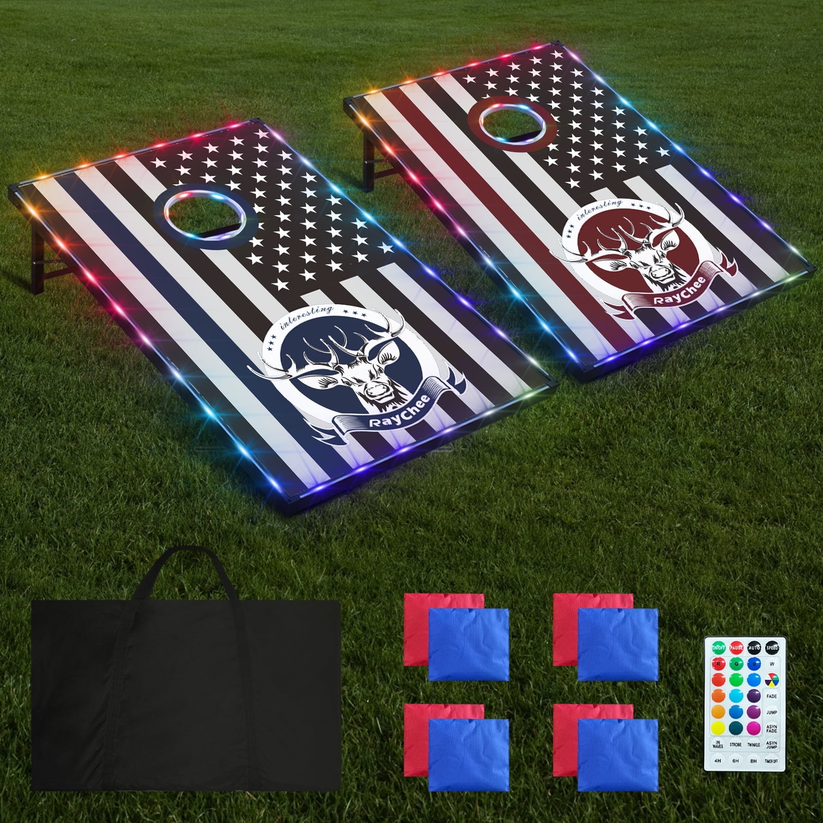 RayChee Cornhole Set with 8 Bean Bags and Carrying Case Outdoor Game Toss Board for Adults Outside Activities