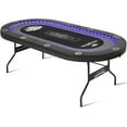 thumbnail image 1 of RayChee 84 inch Poker Table Foldable, 10 Player Folding Texas Holdem Table w/Inlaid LED Light, 2 USB & 2 Type-c Ports, Portable Blackjac for Texas Card Game w/Cup Holders and Padded Rails(Black), 1 of 6