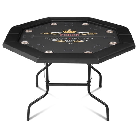 RayChee Poker Table Foldable, 48 inch - 8 Player Octagonal Texas Holdem Table w/Cushioned Rail, Stainless Steel Cup Holders, Casino-Grade Felt Surface Portable and Durable(Black)
