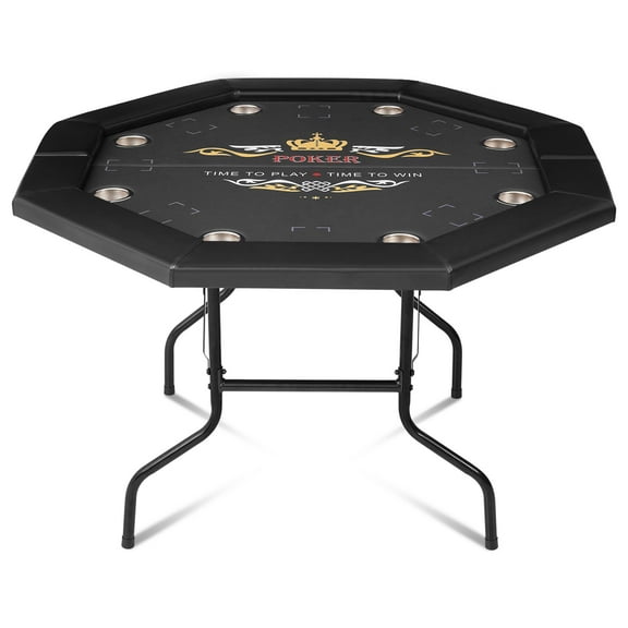 RayChee  Poker Table Foldable, 48 inch - 8 Player Octagonal Texas Holdem Table w/Cushioned Rail, Stainless Steel Cup Holders, Casino-Grade Felt Surface Portable and Durable(Black)