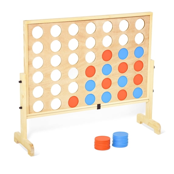 RayChee Premium Giant 4 in a Row Connect Games, Wooden Connect Four Game Jumbo, Connect 4 Giant Yard Game w/42 Pcs Chips, Durable Carrying Bag & Quick-Release Lever for Family (Solid Wood Set)