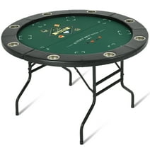 RayChee Round Poker Table Foldable, 8 Players Casino Leisure Card Game Table w/Stainless Steel Cup Holders & Padded Rails, Folding Texas Holdem Table for Blackjack Board Game (Black, 48 Inch)