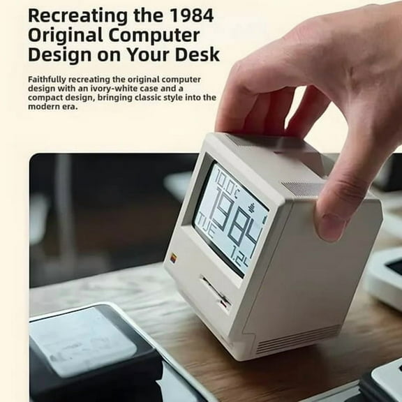 RayCue Retro Macintosh Mini Clock 80s Style, USB-C Rechargeable, Time/Date/Temperature Display