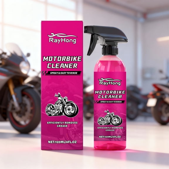 RayHong Motorbike Cleaner, 120ml Vehicle Cleaner Spray, Efficiently Removes Grease and Oil Stains, Spray & Easy to Rinse Formula for Motorcycle Maintenance, 4FL.OZ, Pink