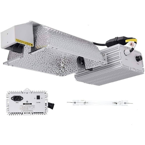 RayLux 1000 Watt DE Double Ended HID Grow Light System Kit with Controller Port, 1000w High Pressure Sodium Bulb HPS,Closed Style Reflector with 120-240V Digital Dimmable Ballast