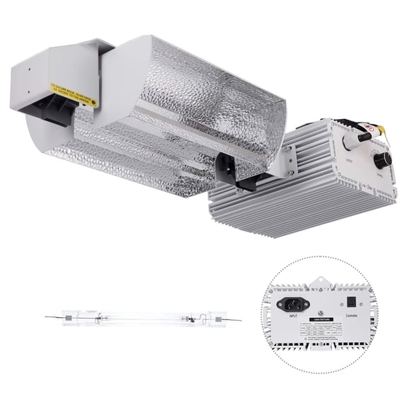 RayLux 1000 Watt DE Double Ended HID Grow Light System Kits Open Style Reflector with 120-240V Digital Dimmable Ballast with Controller Port 1000w High Pressure Sodium Bulb HPS