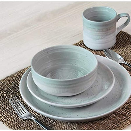 Raya 16 Piece Stoneware Dinnerware Set, Mist Color